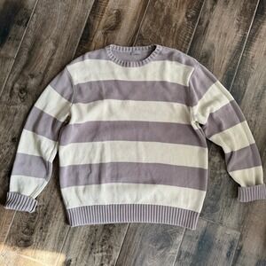 Brandy Melville John Galt Brianna Striped Ribbed Knit Sweater,Dark Grey Cream,OS